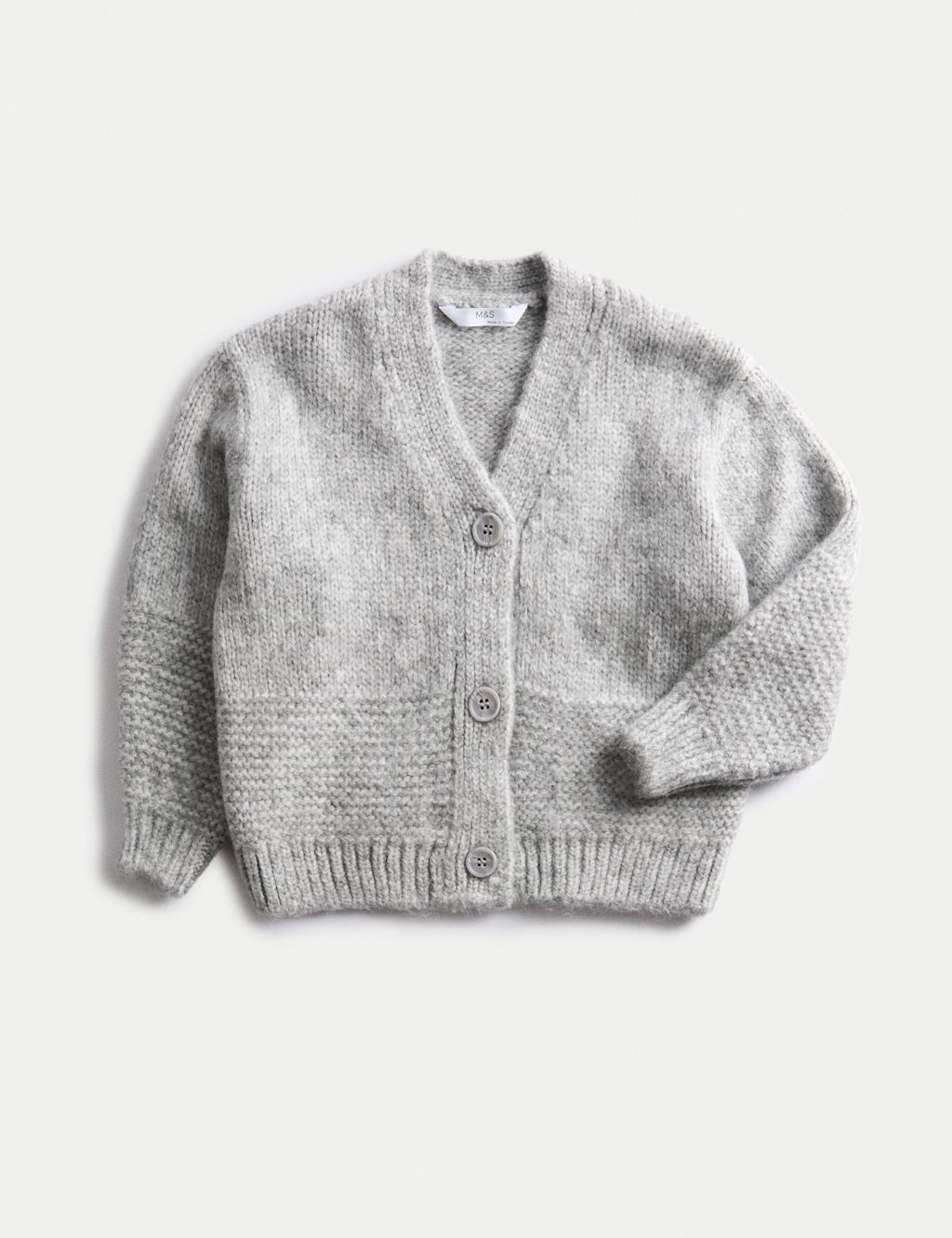 M&S Chunky Knit V-Neck Textured Cardigan (2-10 Yrs) - 3-4 Y - Grey, Grey