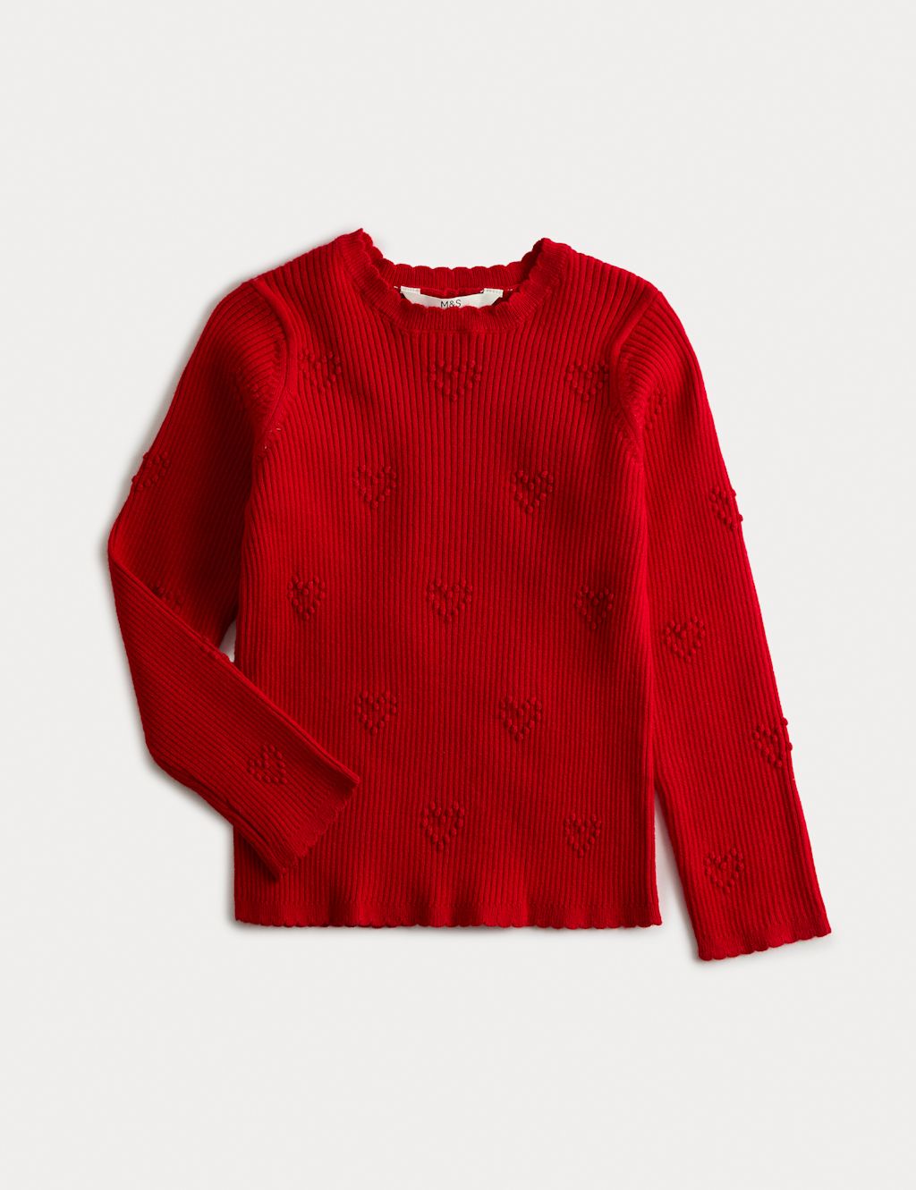 M&S Heart Knitted Top (2-8 Yrs) - 7-8 Y - Rouge, Rouge