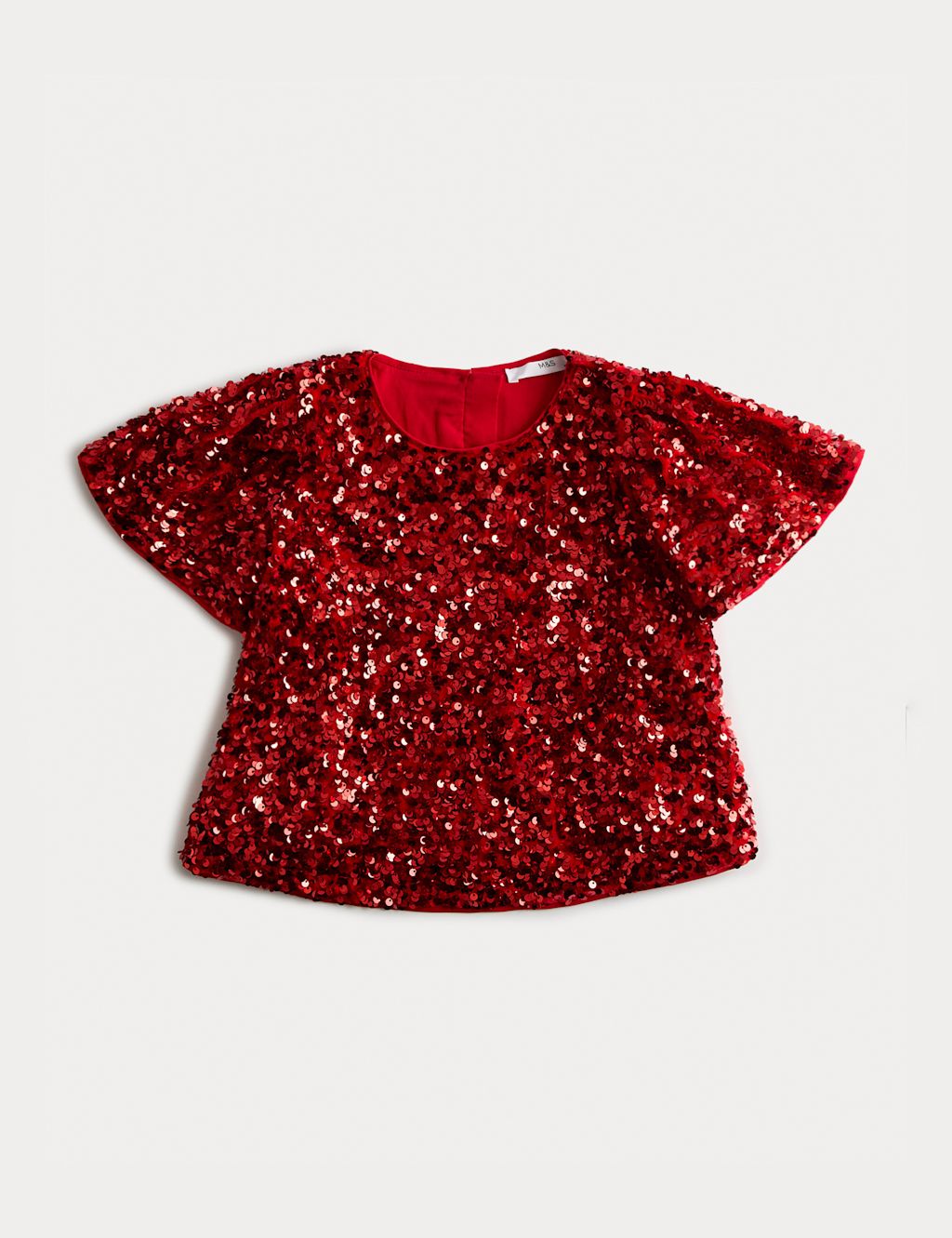 M&S Sequin Flutter Sleeve Top (2-10 Yrs) - 8-9 Y - Red, Red