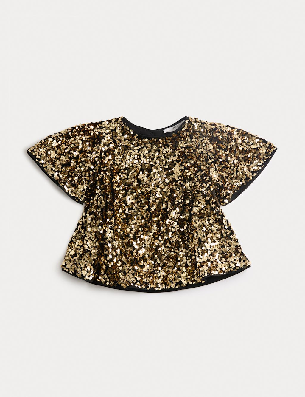 M&S Sequin Flutter Sleeve Top (2-10 Yrs) - 8-9 Y - Gold Mix, Gold Mix
