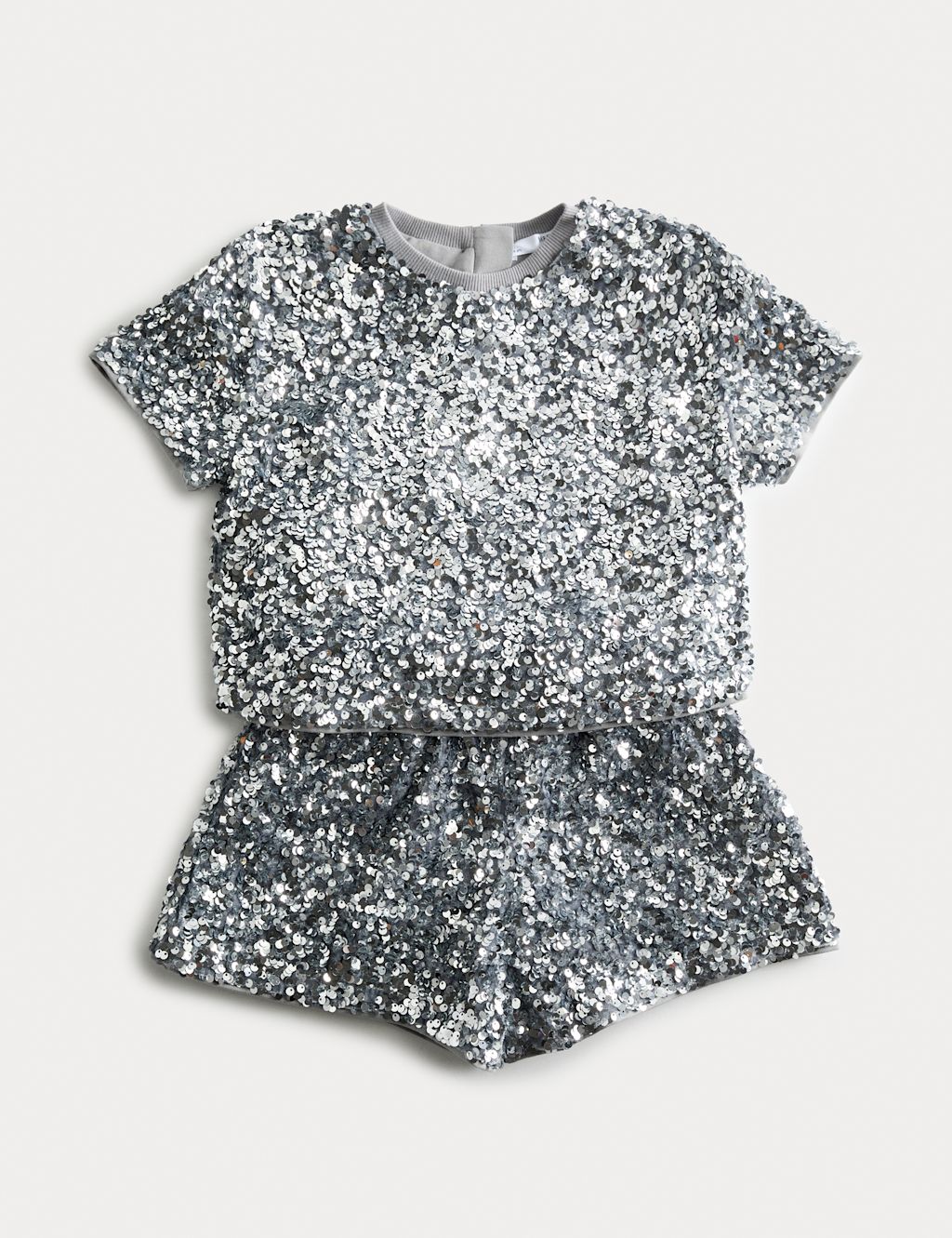 M&S Sequin Top & Bottoms Outfit (2-10 Yrs) - 3-4 Y - Silver, Silver