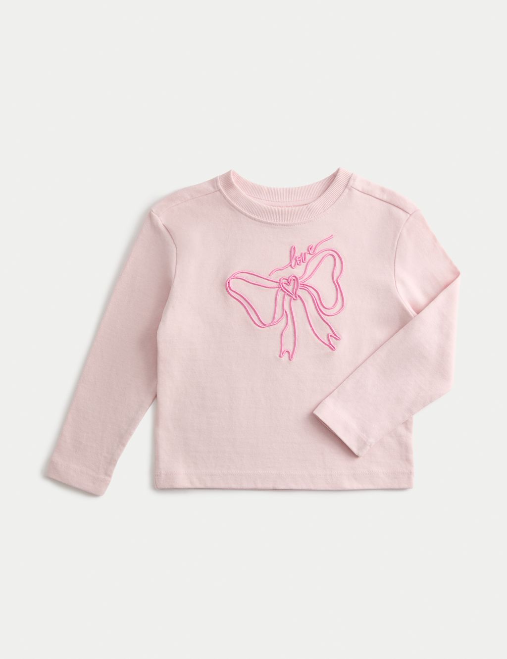M&S Pure Cotton Bow Embroidery Top (2-8 Yrs) - 3-4 Y - Pink, Pink