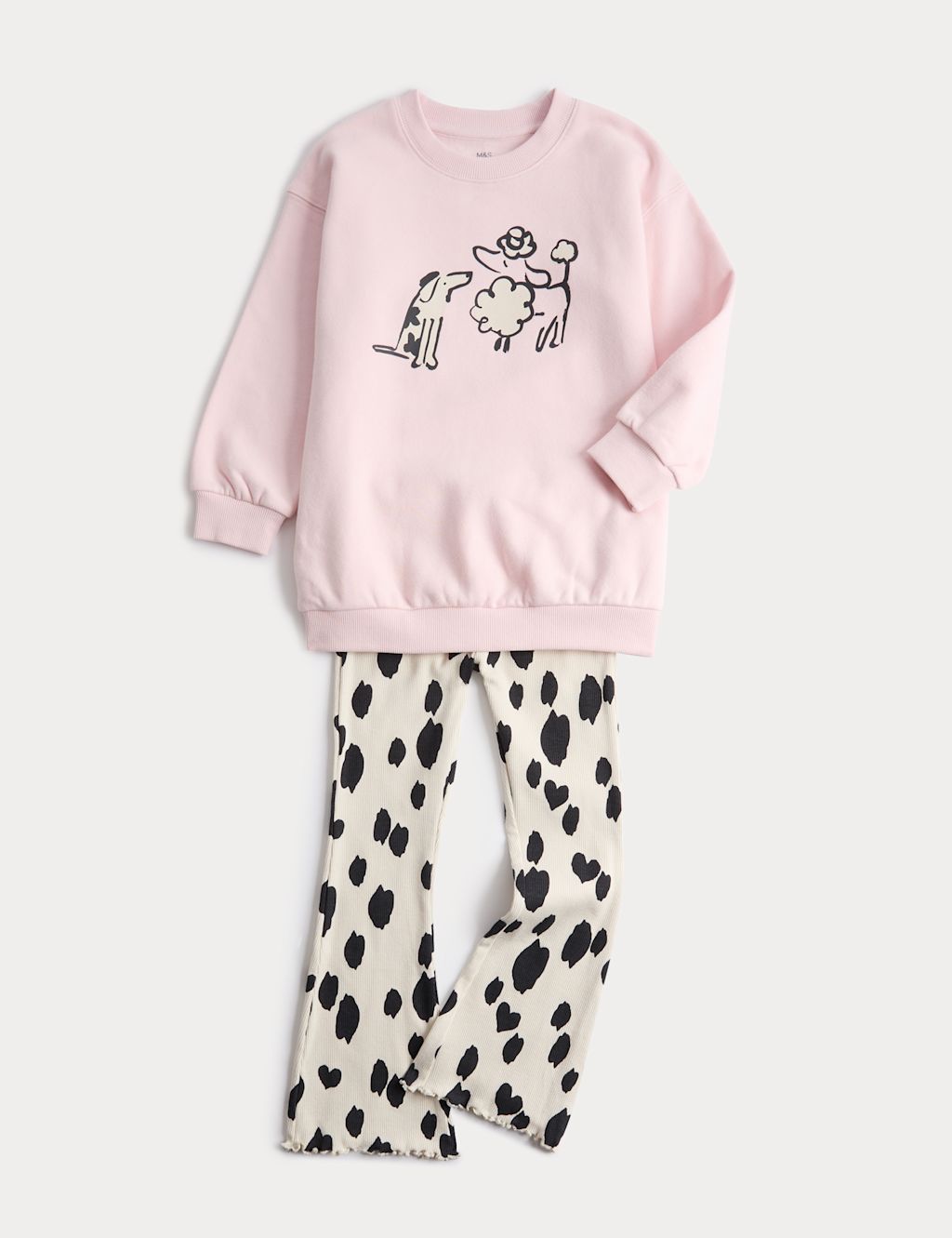 M&S Cotton Rich Dog Print Top & Bottom Outfit (2-7 Yrs) - 2-3 Years - Light Pink Mix, Light Pink Mix