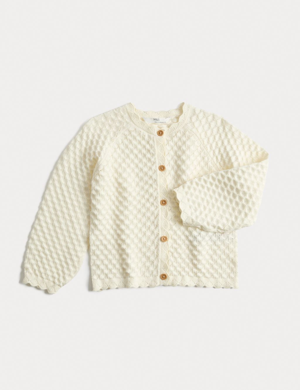M&S Pure Cotton Pointelle Cardigan (2-8 Yrs) - 5-6 Years - Ivory, Ivory