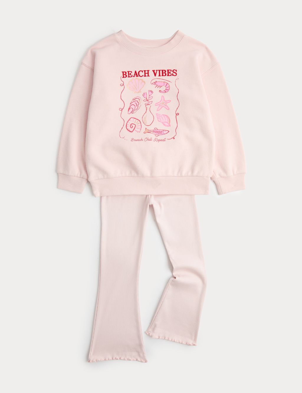 M&S 2 Piece Cotton Rich Beach Vibes Outfit (2-10 Yrs) - 2-3 Years - Pale Pink, Pale Pink
