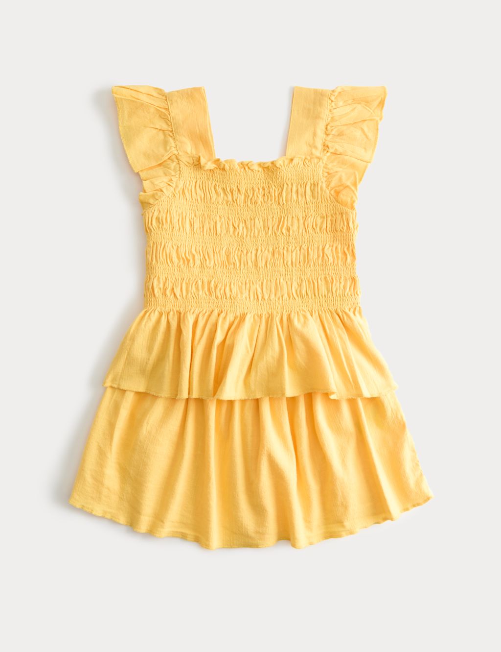 M&S Cotton Rich Shirred Outfit Top and Skirt (2-8 Yrs) - 2-3 Years - Yellow, Yellow