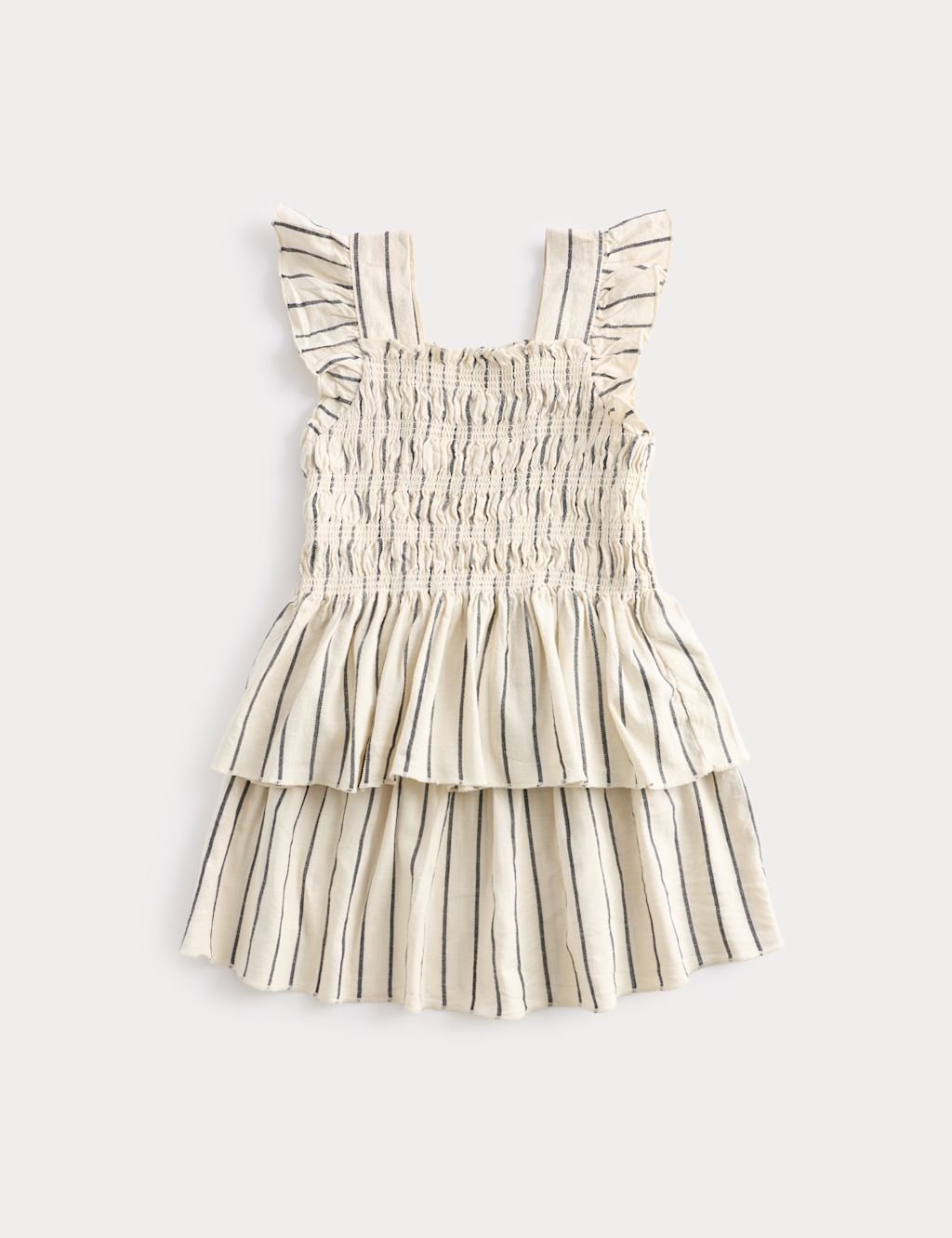 M&S 2 Piece Cotton Rich Shirred Striped Outfit (2-8 Yrs) - 2-3 Years - Ecru, Ecru