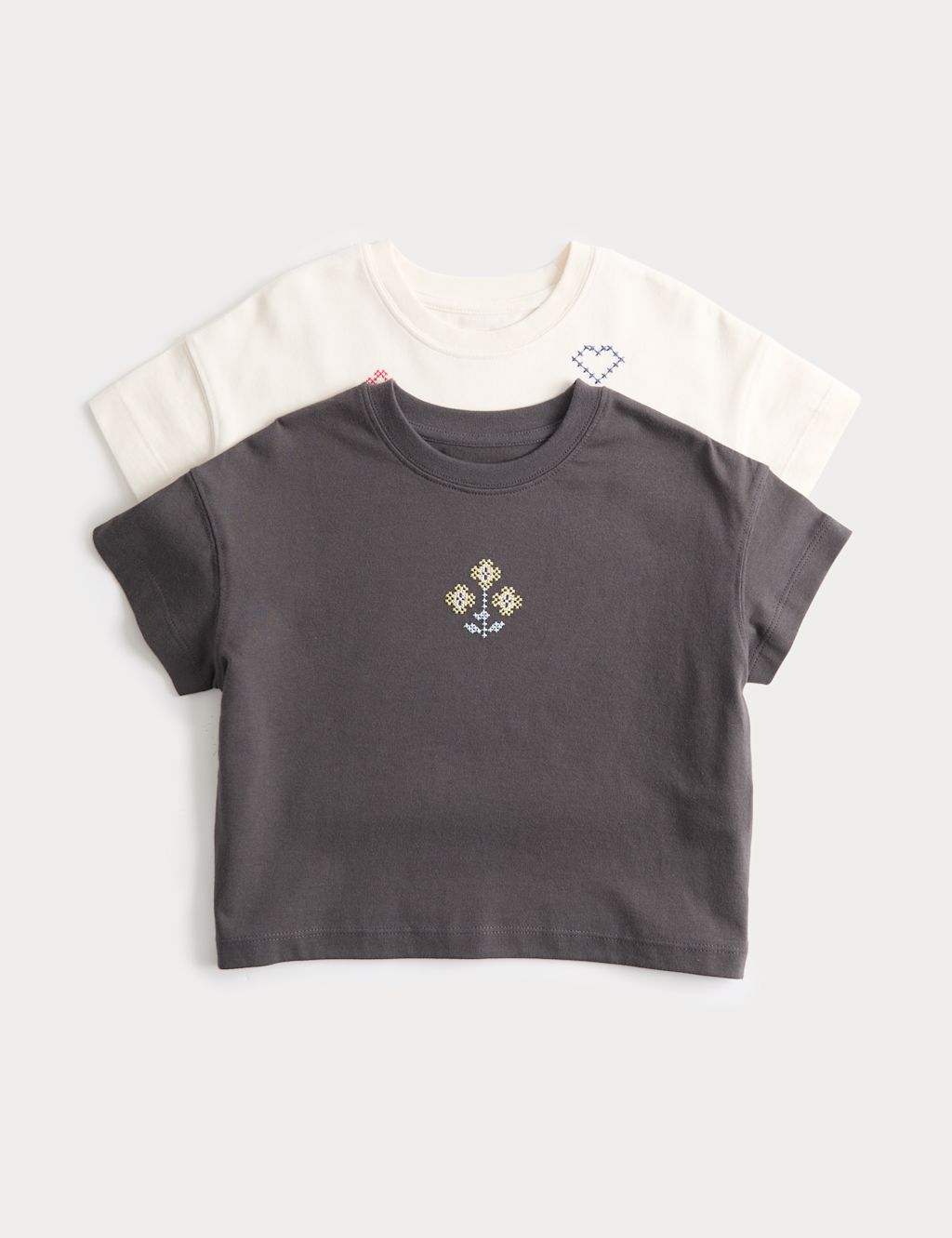 M&S 2 Pack Pure Cotton Cross Stitch T-Shirts (2-8 Yrs) - 2-3 Years - Multi, Multi