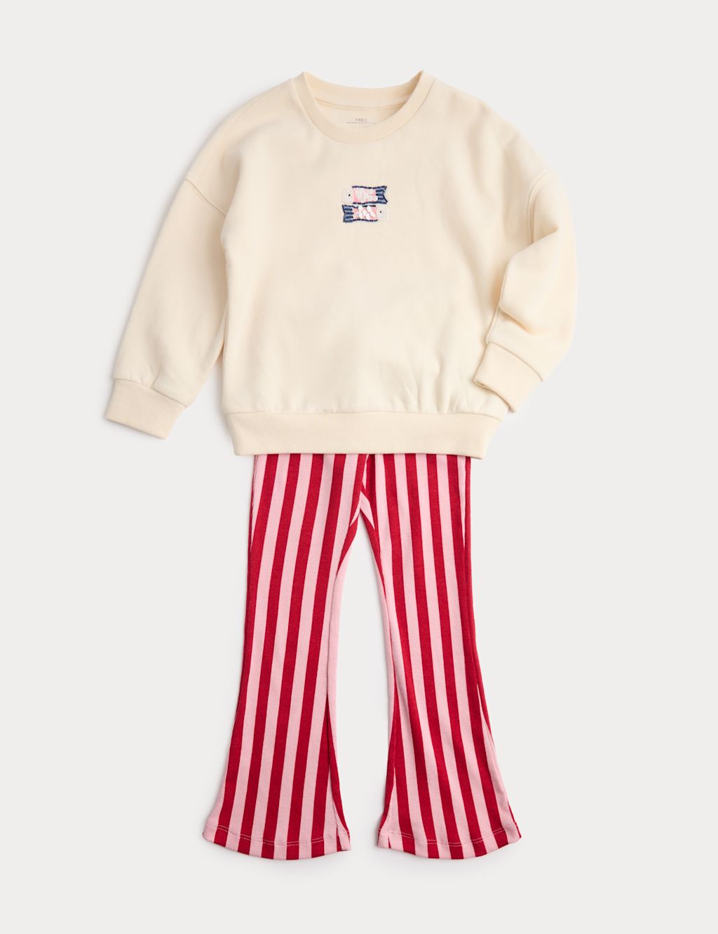 M&S 2 Piece Cotton Rich Kickflare Outfit (4-8 Yrs) - 4-5 Years - Light Cream, Light Cream