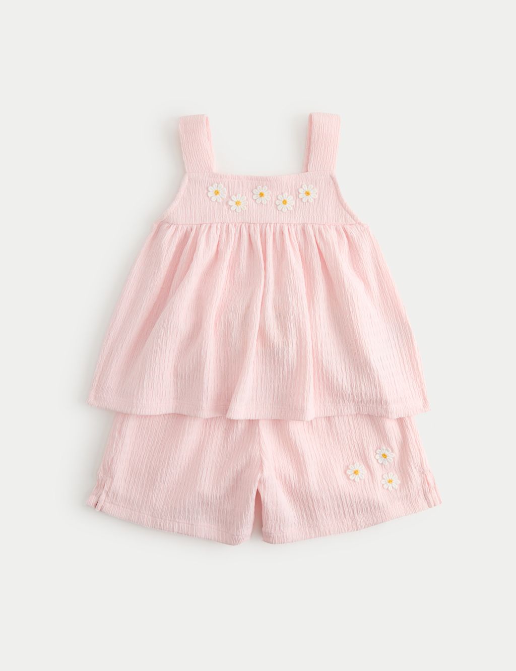M&S Embroidered Textured Jersey Outfit (2-8 Yrs) - 4-5 Years - Light Pink, Light Pink