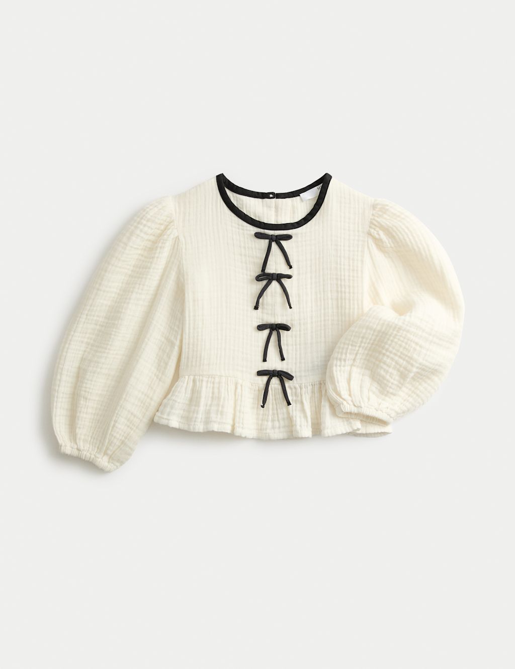M&S Pure Cotton Bow Top (2-16 Yrs) - 2-3 Y - Ivory Mix, Ivory Mix