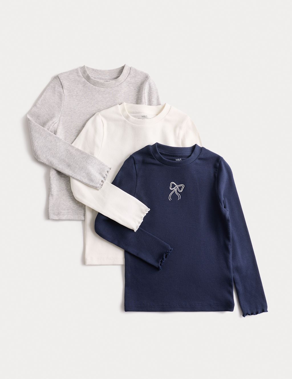 M&S Cotton Rich Ribbed Tops (2-8 Yrs) - 2-3 Y - Navy Mix, Navy Mix