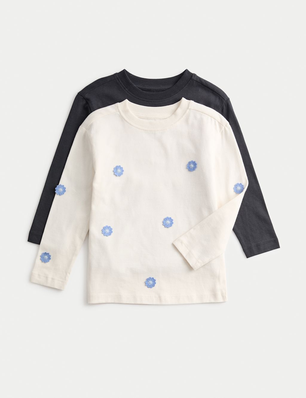 M&S 2 Pack Pure Cotton Floral Fearless Tops (2-8 Yrs) - 5-6 Y - Navy, Navy