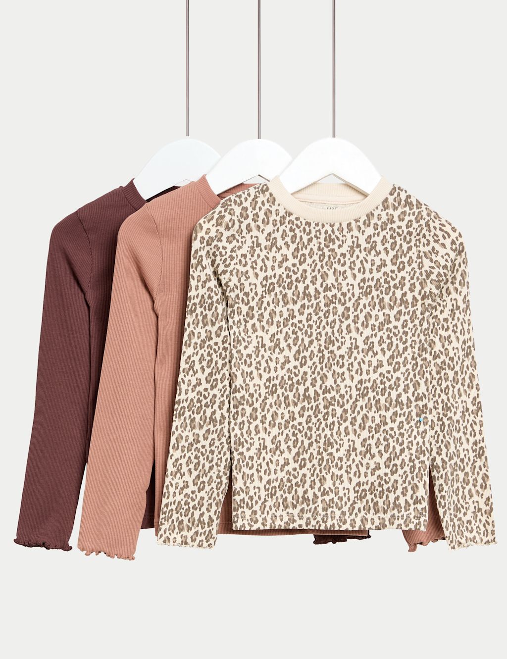 M&S 3pk Cotton-Rich Ribbed Tops (2-8 Yrs) - 2-3 Y - Neutral, Neutral