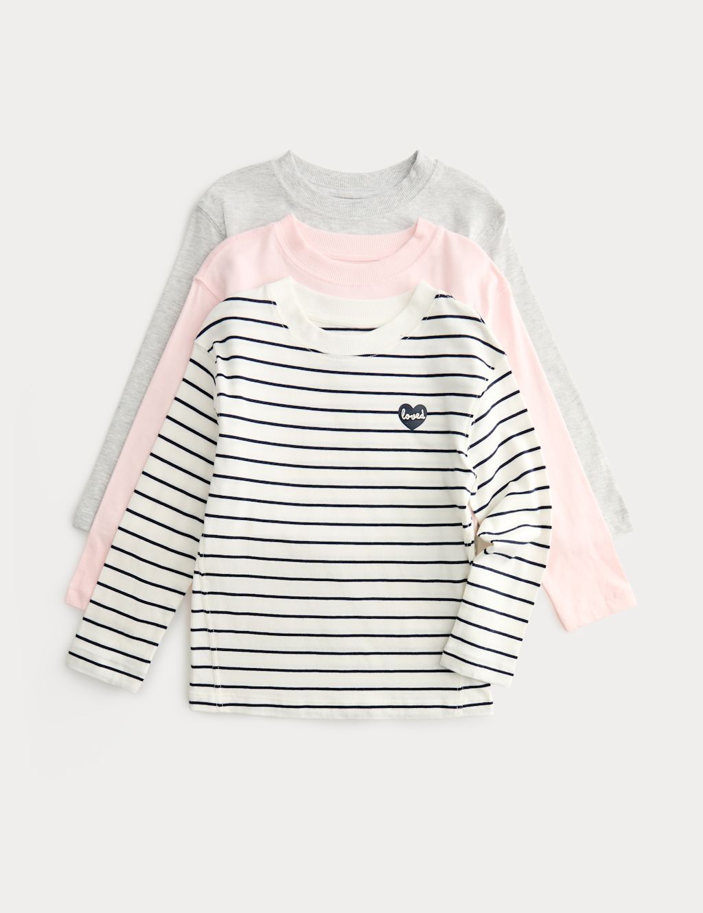 M&S 3 Pack Pure Cotton Striped Tops (2-8 Yrs) - 5-6 Years - Pink Mix, Pink Mix
