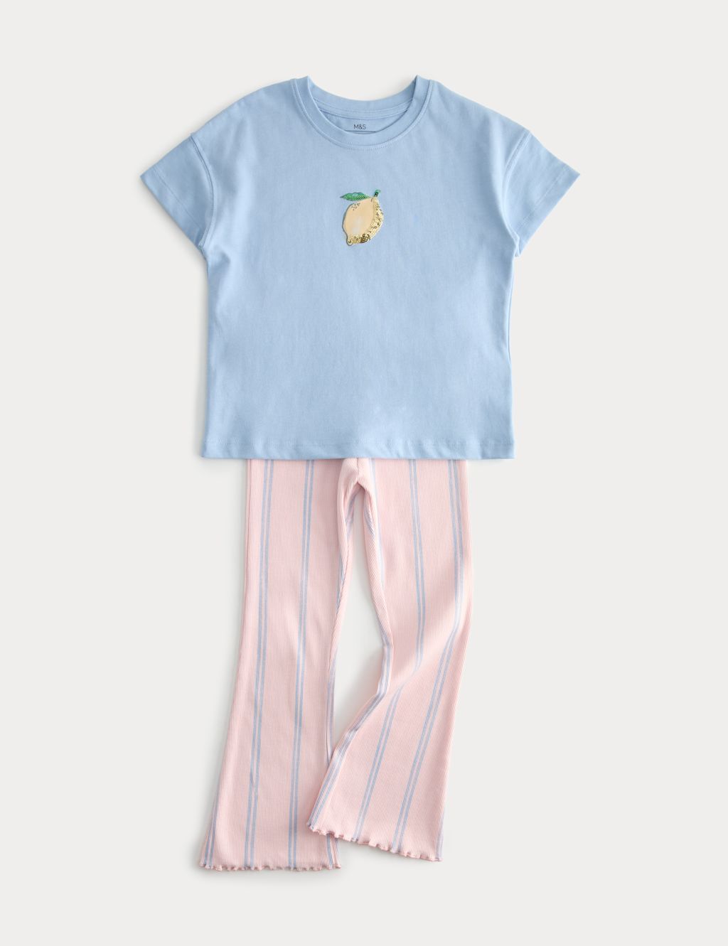 M&S Two Piece Cotton Rich Lemon Kickflare Outfit (2-10 Yrs) - 7-8 Years - Multi, Multi