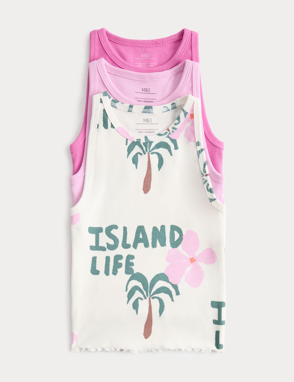 M&S 3 Pack Cotton Rich Island Life Vest Tops (2-8 Yrs) - 4-5 Years - Multi, Multi