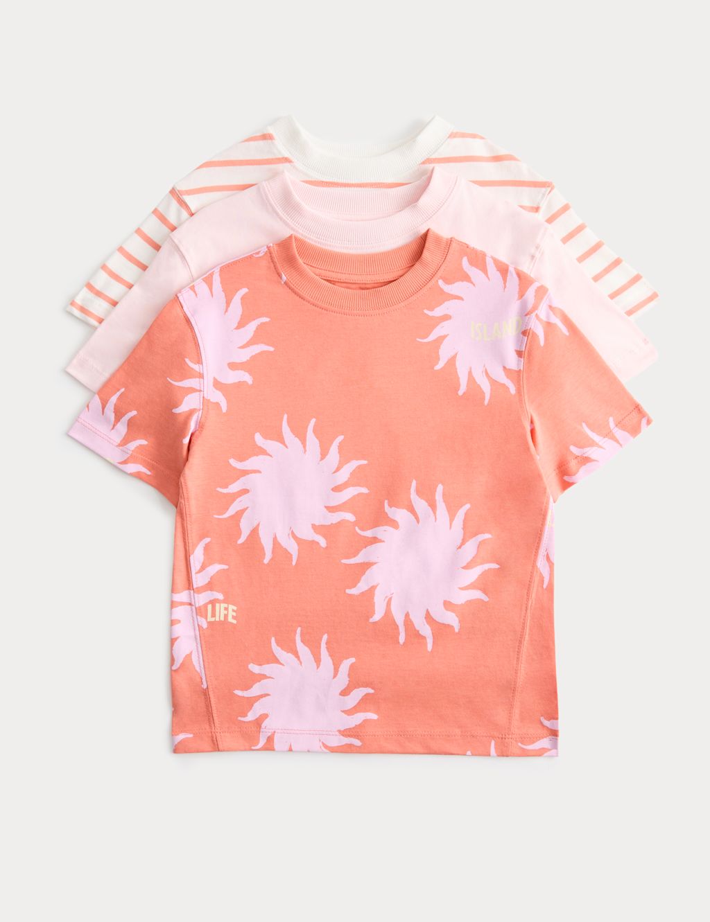 M&S 3 Pack Pure Cotton Sun Graphic Tops (2-8 Yrs) - 2-3 Years - Multi, Multi