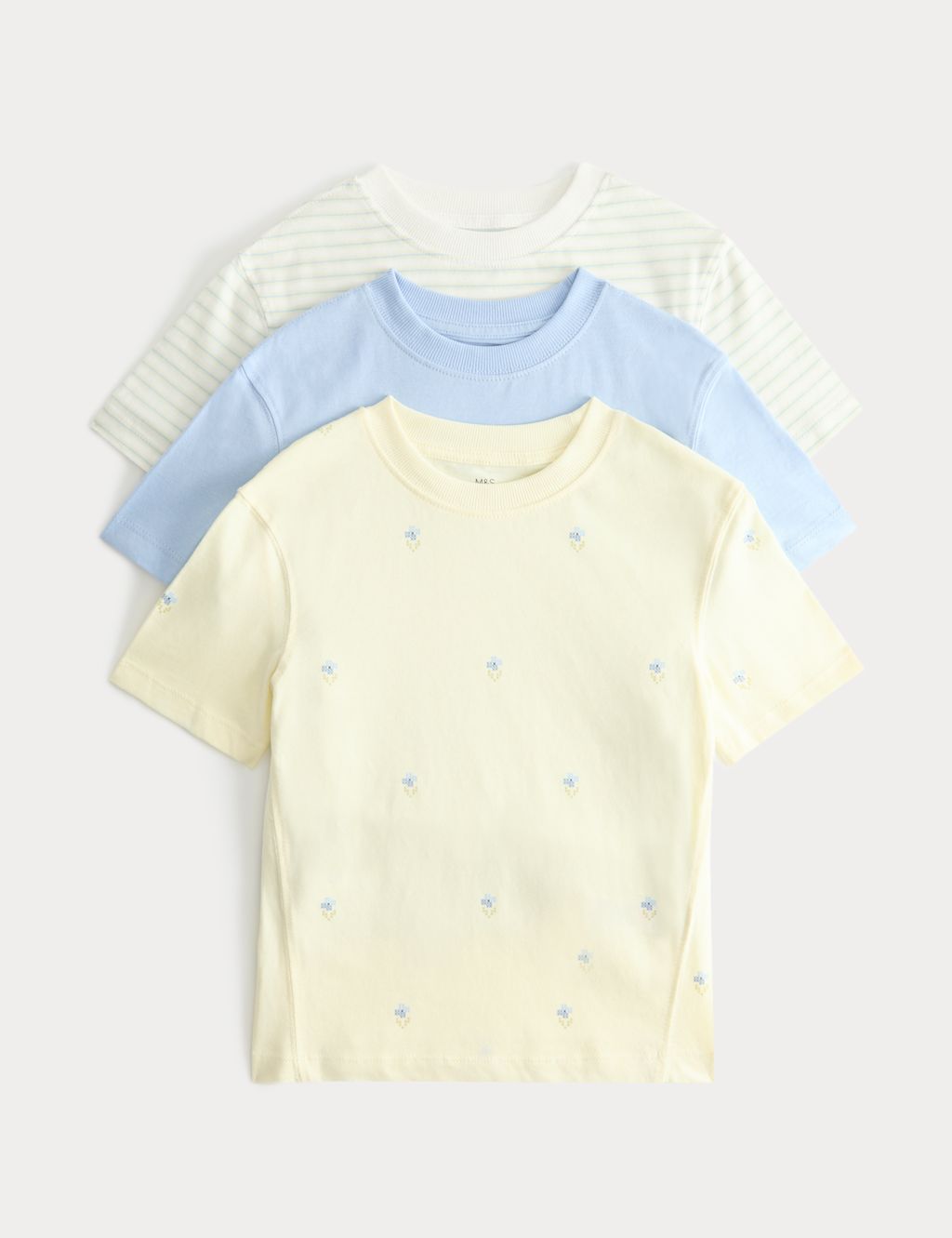 M&S 3 Pack Pure Cotton Floral T-Shirts (2-8 Yrs) - 2-3 Years - Pale Yellow, Pale Yellow