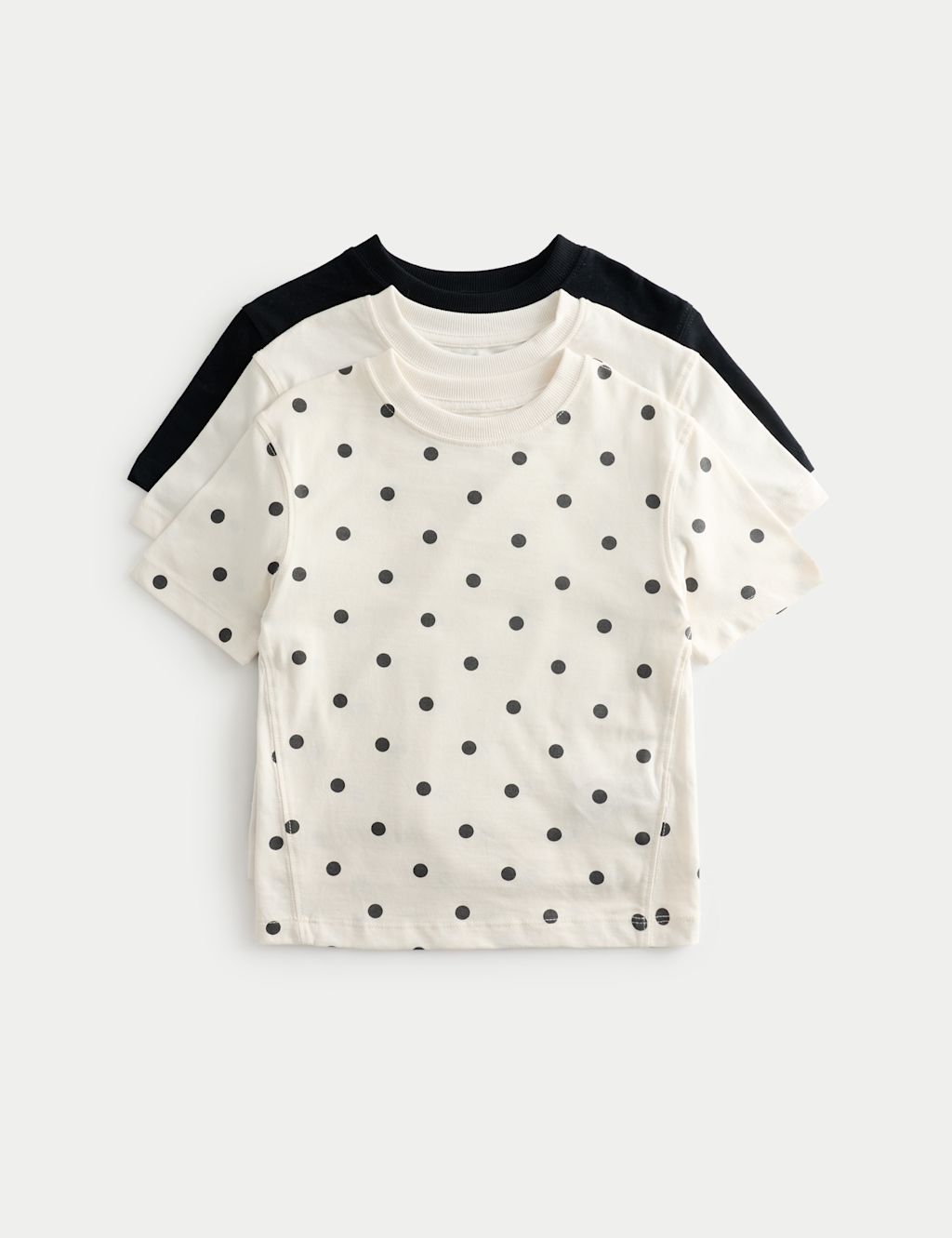 M&S 3 Pack Pure Cotton Polka Dot Tops (2-8 Yrs) - 2-3 Years - Ivory Mix, Ivory Mix