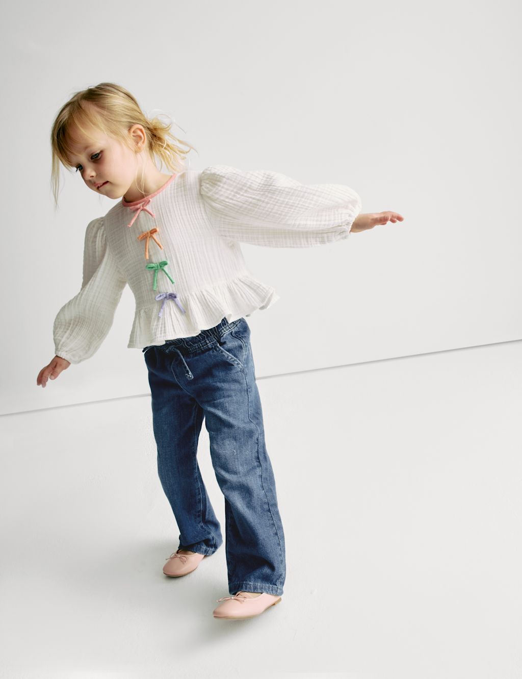 M&S Wide Leg Elasticated Waist Jeans (2-8 Yrs) - 2-3 Y - Dark Denim, Dark Denim