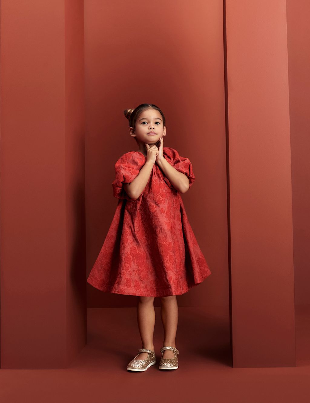 M&S Jacquard Dress (2-16 Yrs) - 2-3 Years - Paprika, Paprika