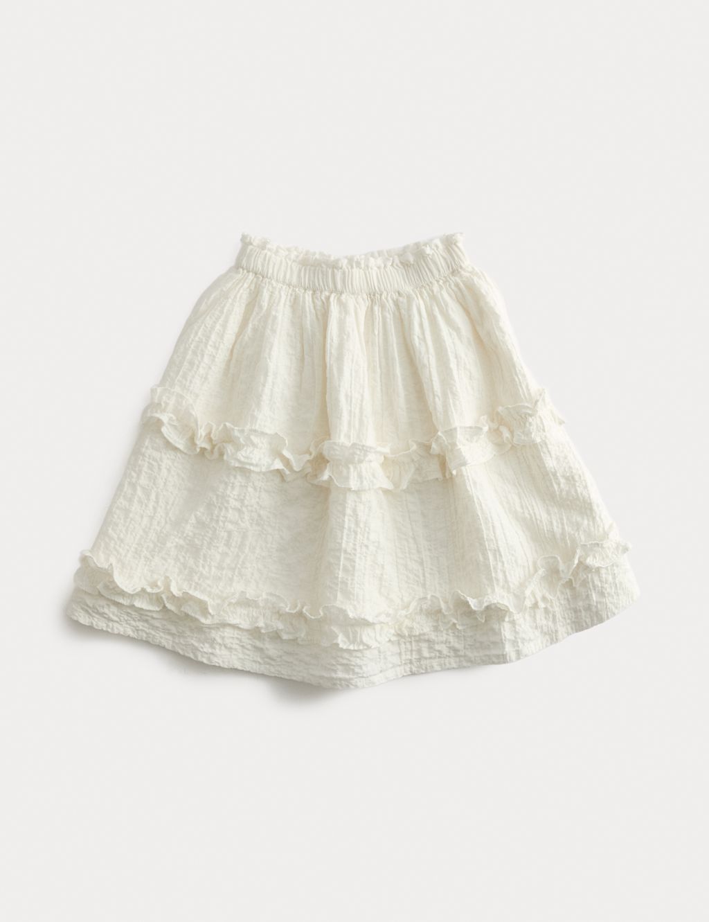 M&S Cotton Rich Elasticated Waist Tiered Skirt (2-8 Yrs) - 2-3 Y - Ivory, Ivory