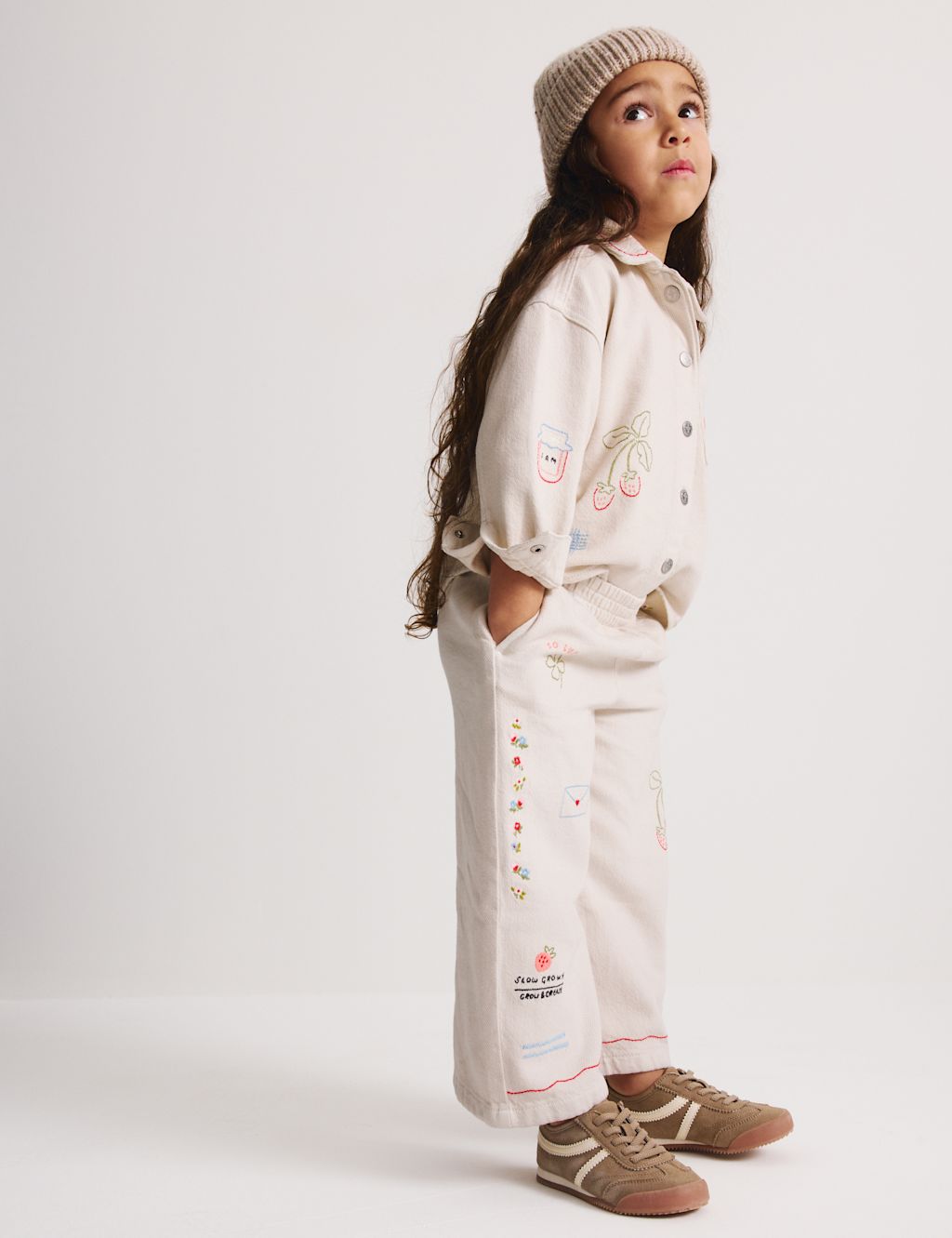 M&S Denim Embroidered Jeans (1-8 Yrs) - 2-3 Years - Ecru Mix, Ecru Mix