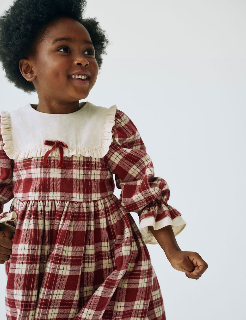 M&S x Binky Cotton Rich Checked Party Dress & Tights Set (1-10 Yrs) - 12-18 - Ecru Mix, Ecru Mix