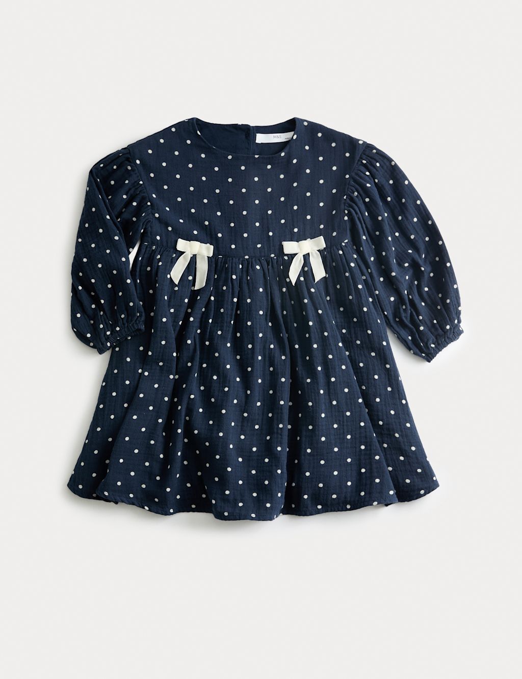 M&S Cotton Rich Polka Dot Dress (1-8 Yrs) - 6-7 Y - Navy Mix, Navy Mix