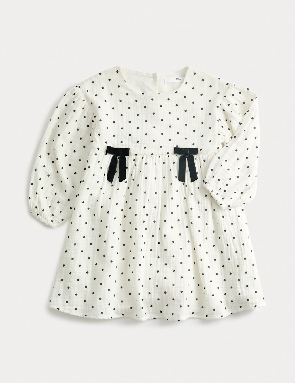 M&S Cotton Rich Polka Dot Dress (1-8 Yrs) - 7-8 Y - Ivory Mix, Ivory Mix