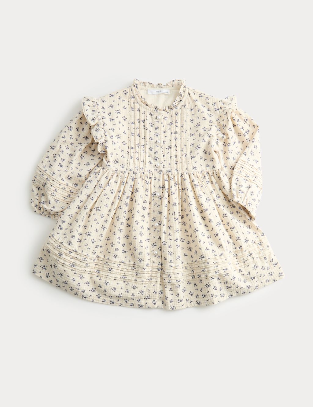 M&S Pure Cotton Ditsy Floral Dress (1-8 Yrs) - 12-18 - Ecru Mix, Ecru Mix