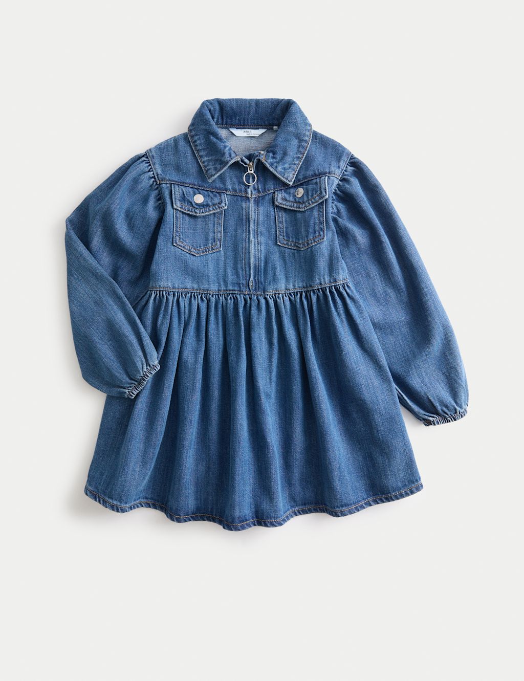 M&S Cotton with Lyocell Denim Zip Dress (2-8 Yrs) - 3-4 Y, Denim