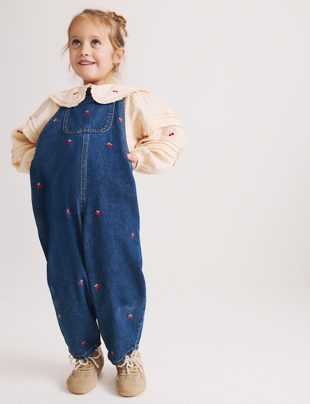 M&S Cotton Rich Embroidered Dungaree Outfit (2-10 Yrs) - 4-5 Years - Denim, Denim