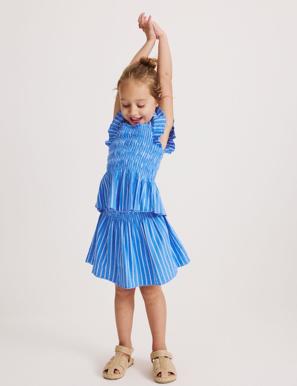 M&S 2 Piece Pure Cotton Shirred Outfit (2-8 Yrs) - 7-8 Years - Royal Blue, Royal Blue