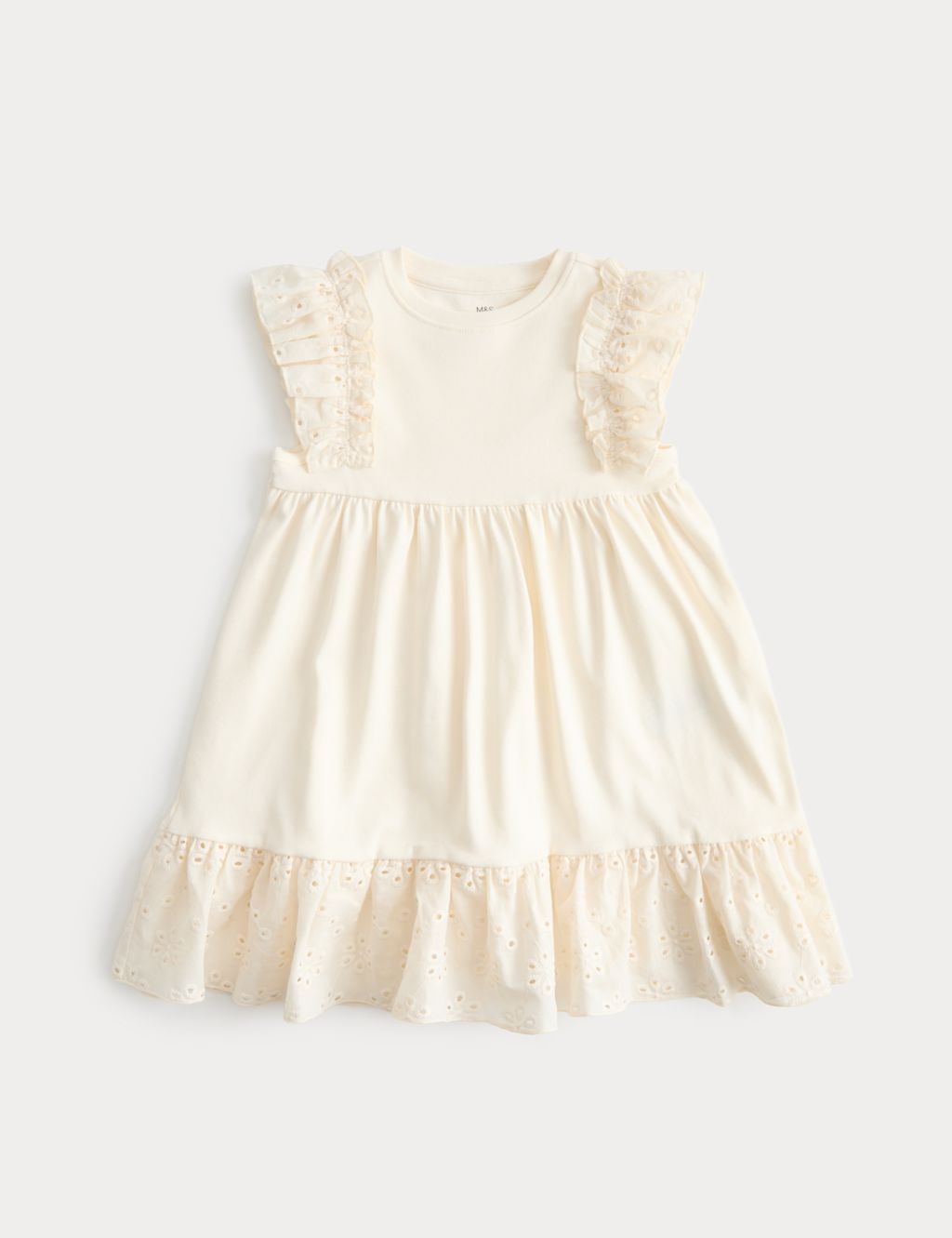 M&S Cotton Rich Broderie Dress (2-8 Yrs) - 2-3 Years - Ivory, Ivory