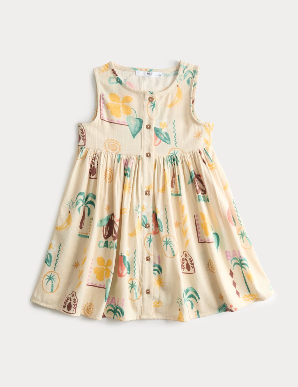M&S Cotton Rich Island Print Woven Dress (2-10 Yrs) - 5-6 Years - Multi, Multi