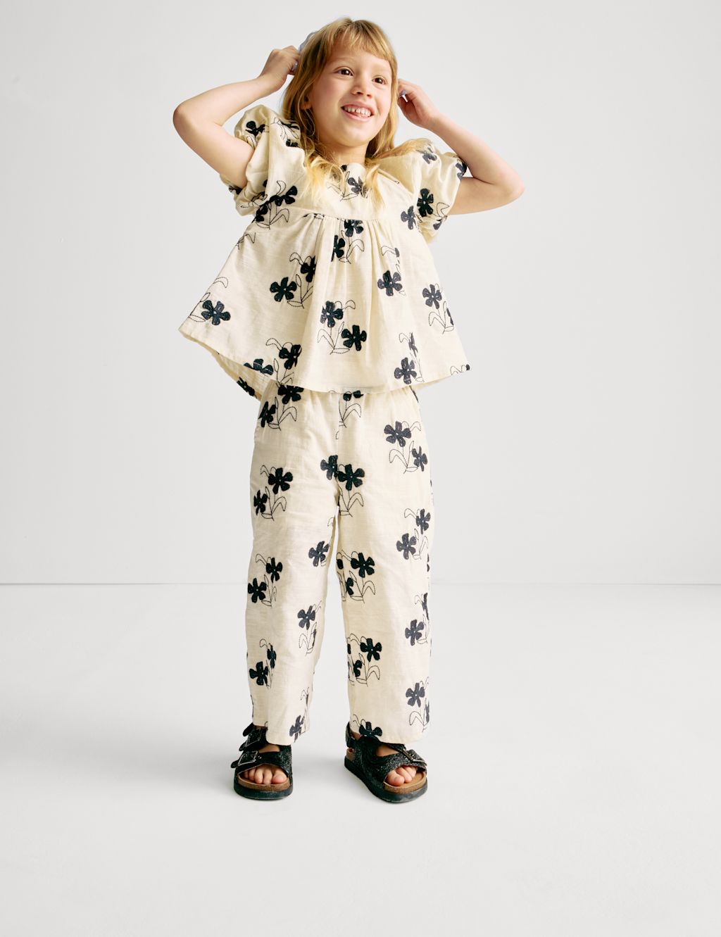 M&S Pure Cotton Floral Woven Outfit (2-8 Yrs) - 2-3 Y - Neutral, Neutral