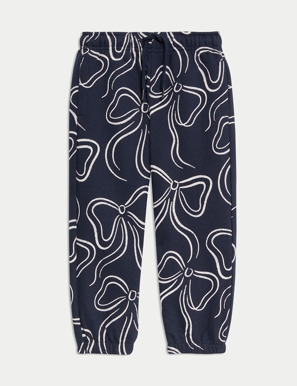 M&S Cotton Rich Bow Print Joggers (2-8 Yrs) - 2-3 Y - Navy Mix, Navy Mix
