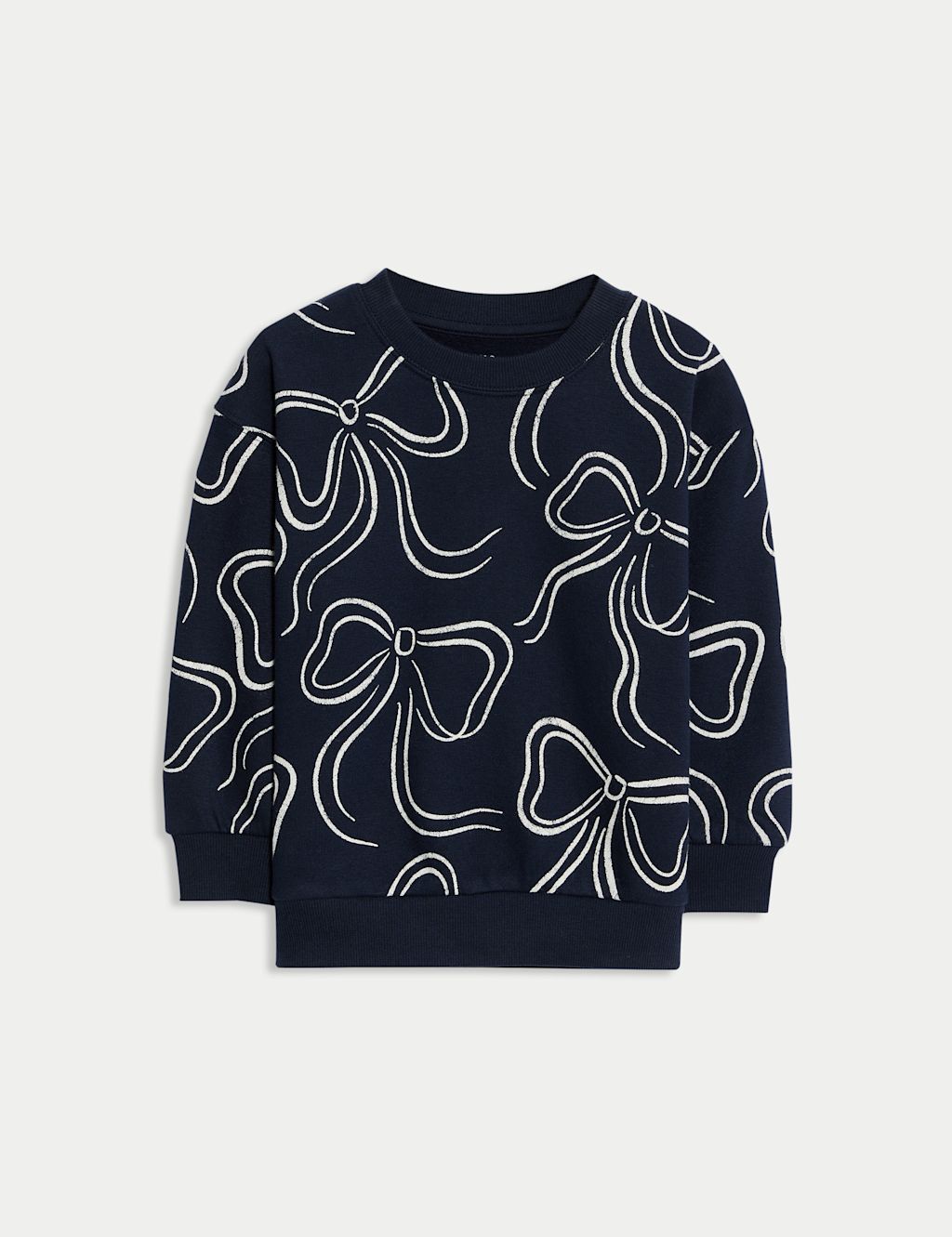 M&S Cotton Rich Bow Print Sweatshirt (2-8 Yrs) - 2-3 Y - Navy Mix, Navy Mix