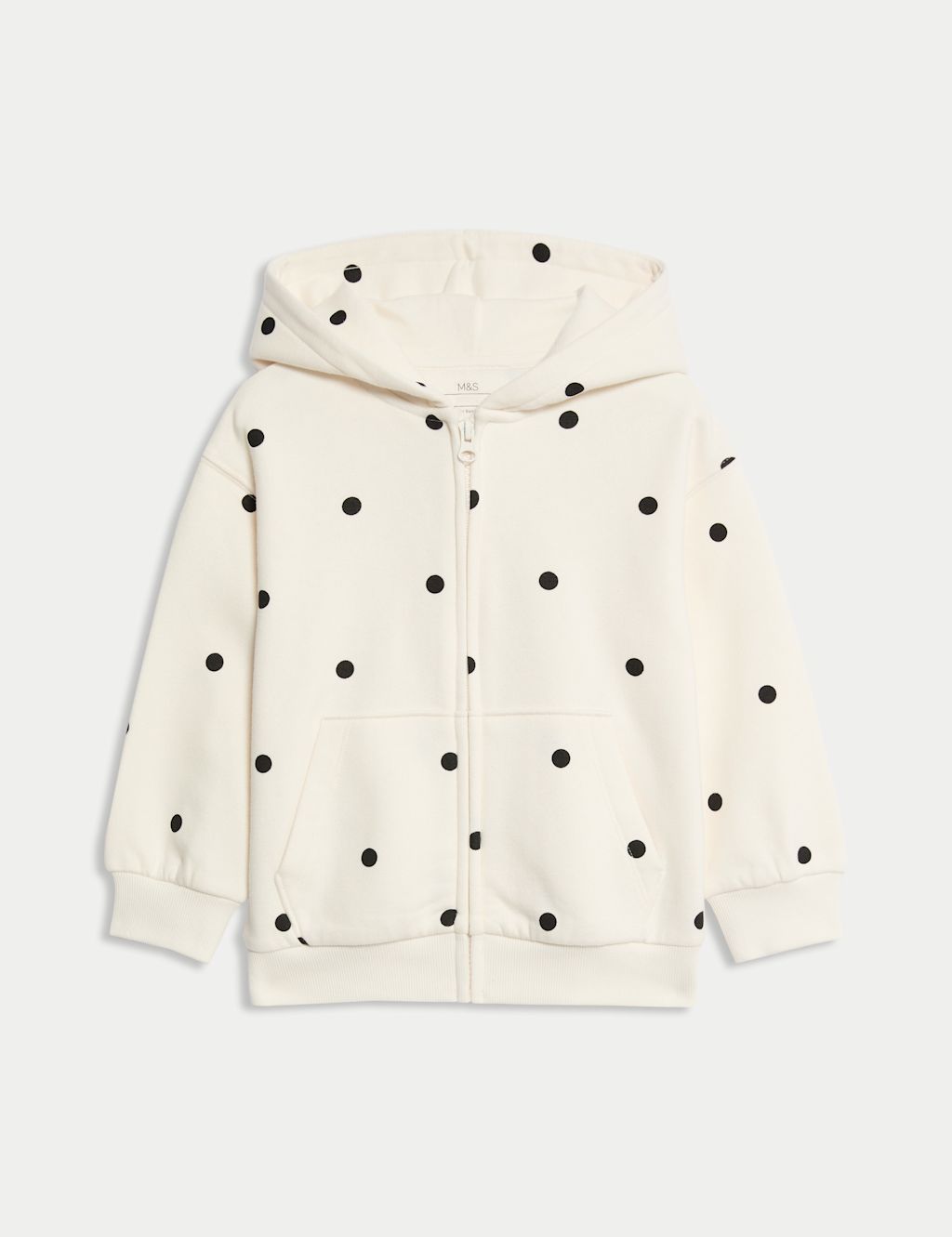 M&S Cotton Rich Polka Dot Hoodie (2-8 Yrs) - 6-7 Y - Ecru Mix, Ecru Mix