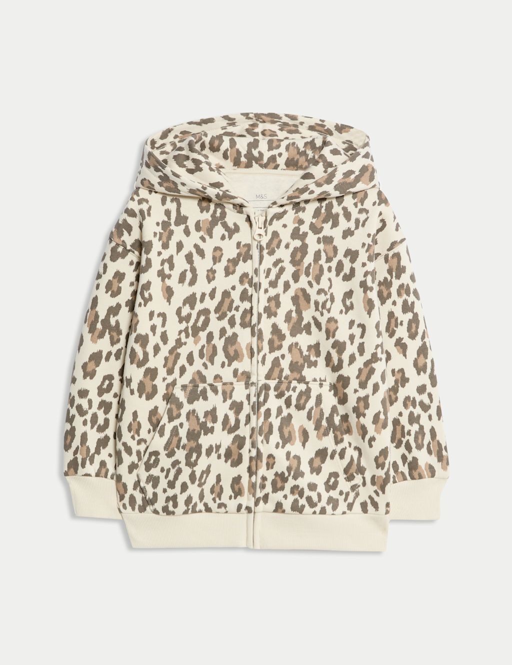 M&S Cotton Rich Leopard Zip Hoodie (2-8 Yrs) - 2-3 Y - Neutral, Neutral
