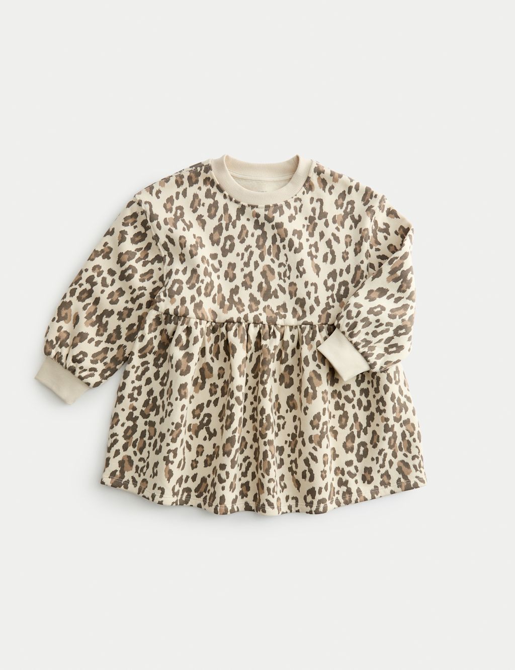 M&S Cotton Rich Leopard Print Sweatshirt Dress (2-8 Yrs) - 3-4 Y - Neutral, Neutral