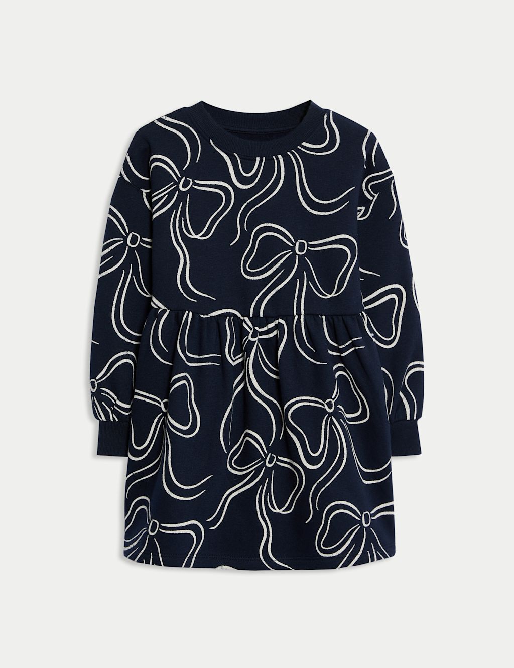 M&S Cotton Rich Bow Print Dress (2-8 Yrs) - 2-3 Y - Navy, Navy