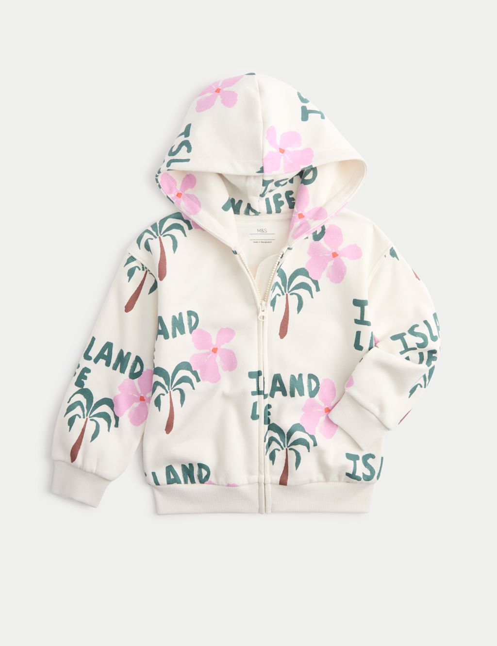 M&S Cotton Rich Island Print Zip Hoodie (2-8 Yrs) - 2-3 Years - Multi, Multi