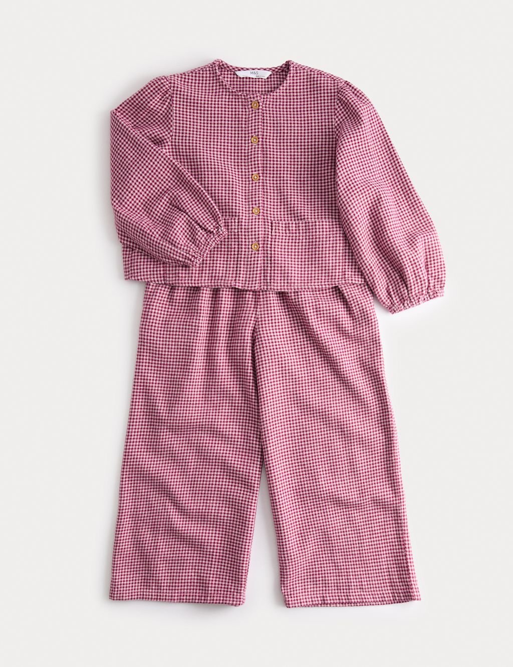 M&S 2pc Pure Cotton Checked Top & Bottom Outfit (2-8 Yrs) - 2-3 Y - Pink Mix, Pink Mix