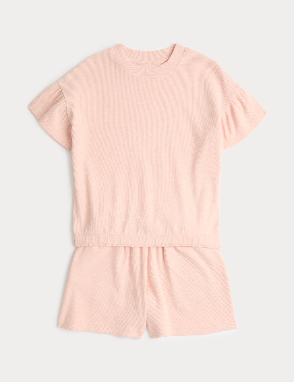 M&S Cotton Rich Ribbed Top & Bottom Outfit (1-8 Yrs) - 2-3 Years - Blush, Blush