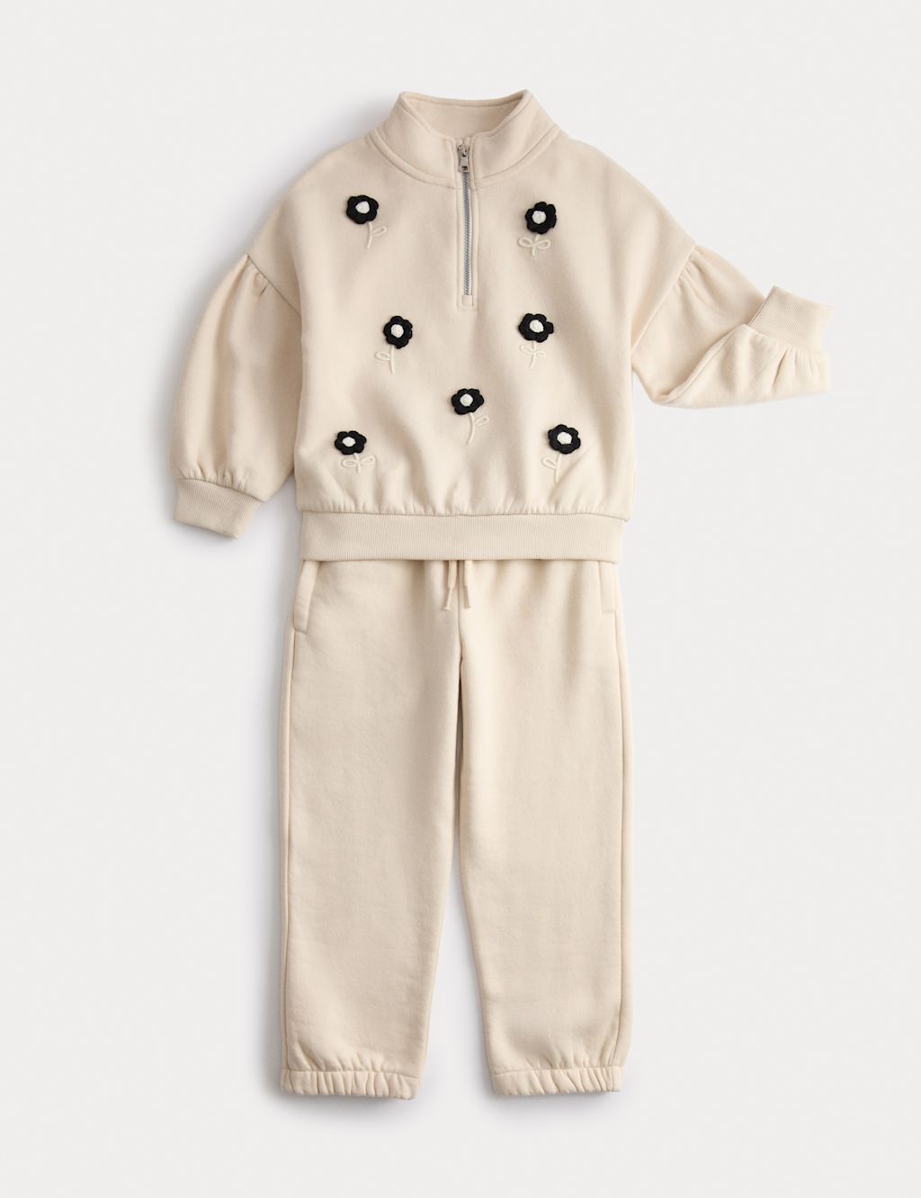 M&S Cotton Rich Flower Top & Bottom Outfit (2-8 Yrs) - 3-4 Y - Ecru Mix, Ecru Mix