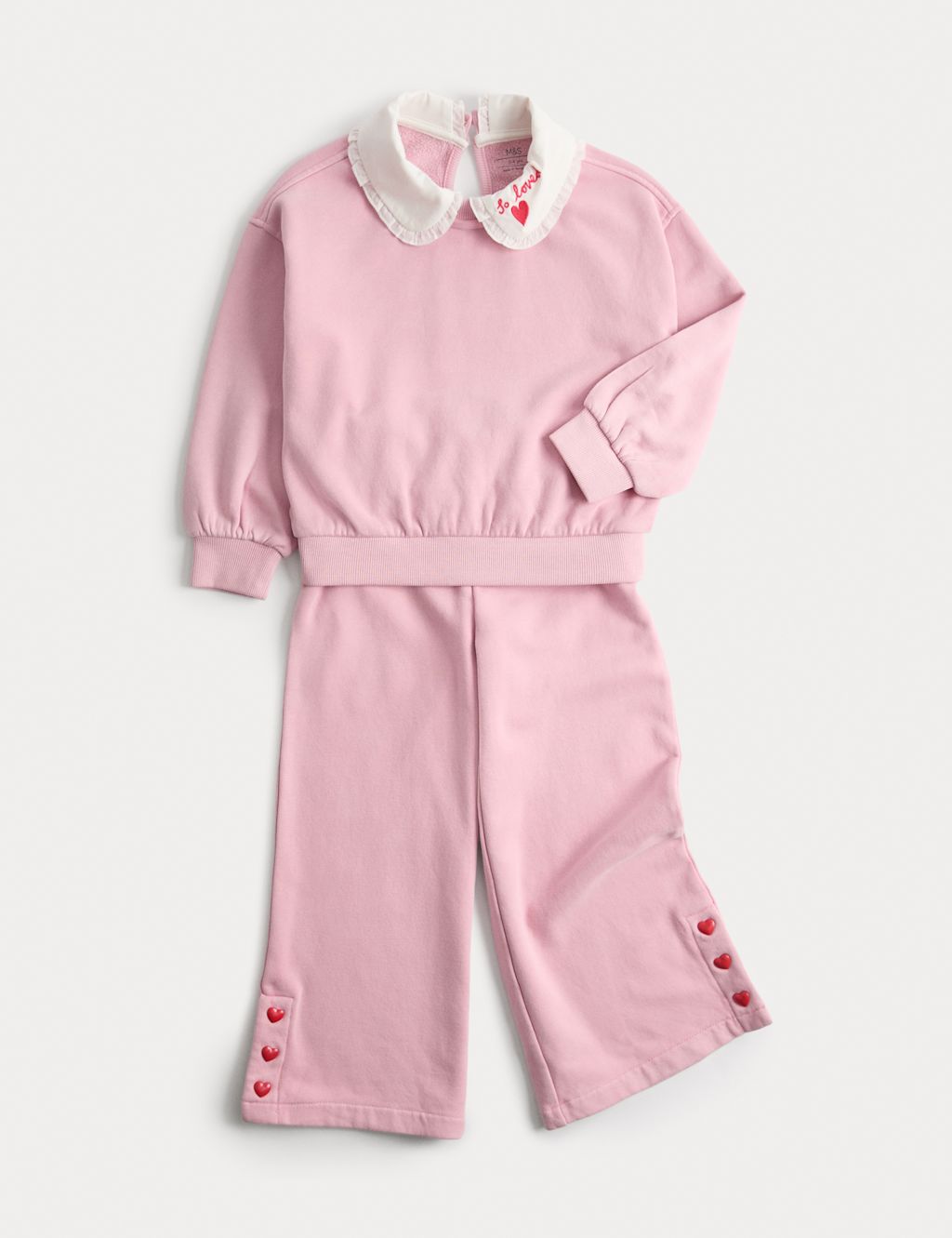 M&S Cotton-Rich Collared Sweat Top & Bottom Outfit (1-8 Yrs) - 2-3 Years - Pale Pink, Pale Pink