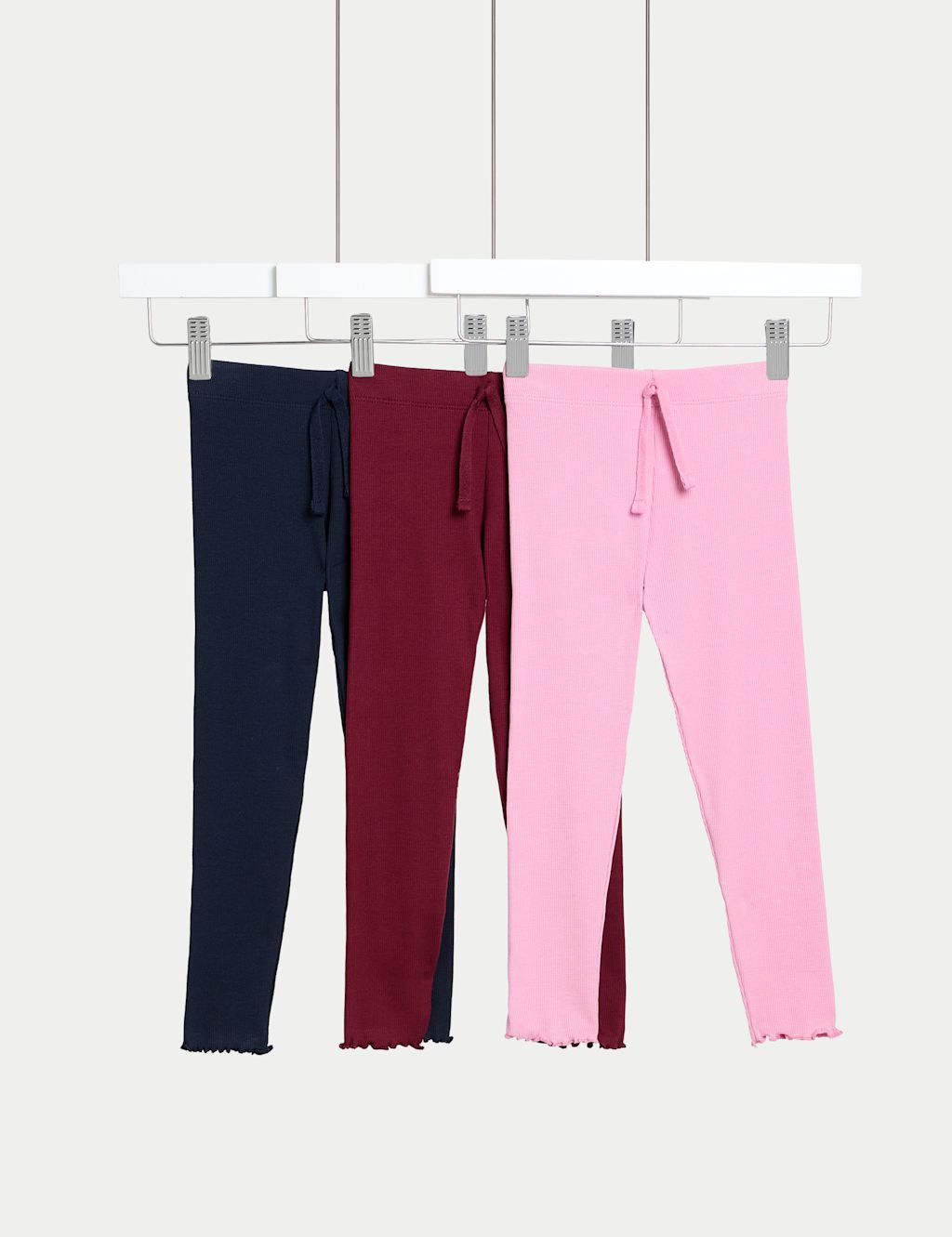 M&S 3pk Cotton Rich Ribbed Leggings (2-8 Yrs) - 2-3 Y - Pink Mix, Pink Mix